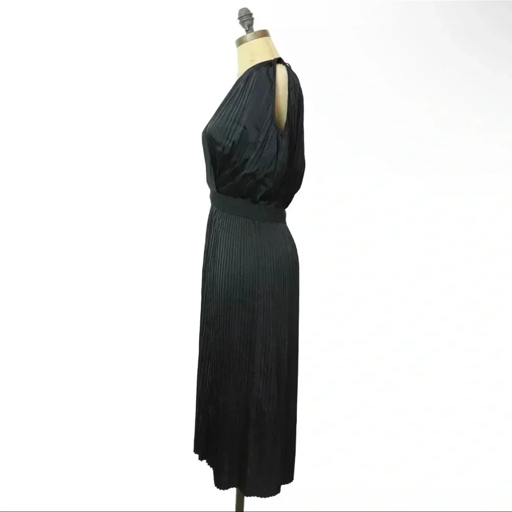 TOME Black Satin Cross Front Pleated Dress - Picture 5 of 12